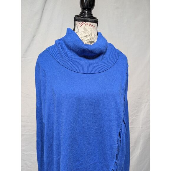 Michael Kors Women's Royal Blue Cowl‎ Neck Sweater Fringe Hem Size XL - Picture 2 of 10